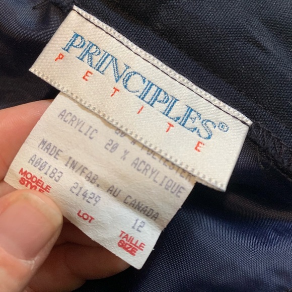 Vintage 80s Principles Petite Black Midi Skirt | Gold Chain Belt Detail Size 12 - Picture 7 of 8